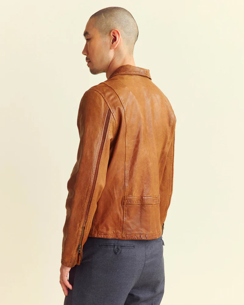 Shop Brown Lambskin Leather Rider Jacket By TJS