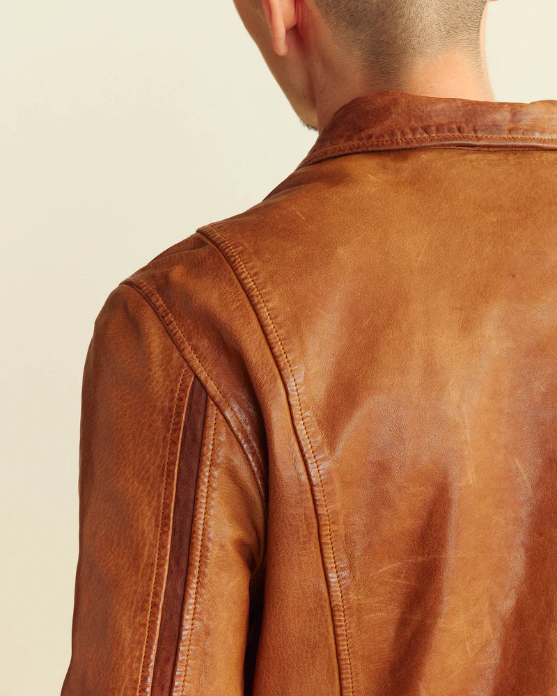 Shop Brown Lambskin Leather Rider Jacket By TJS