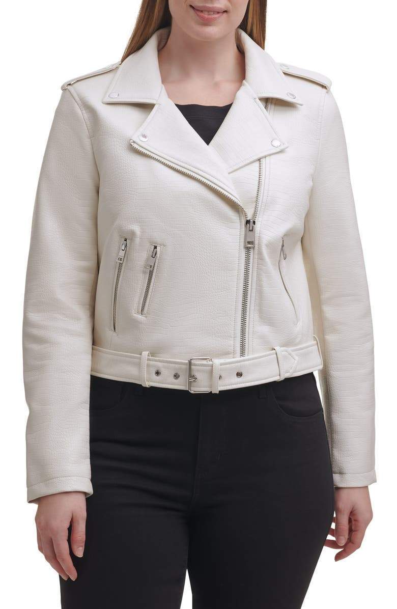 Shop Water Repellent Leather Fashion Belted Moto Jacket