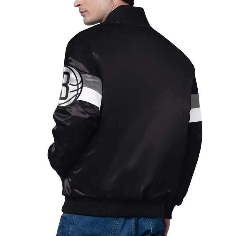 Shop Brooklyn Nets Triple Option Varsity Satin Jacket