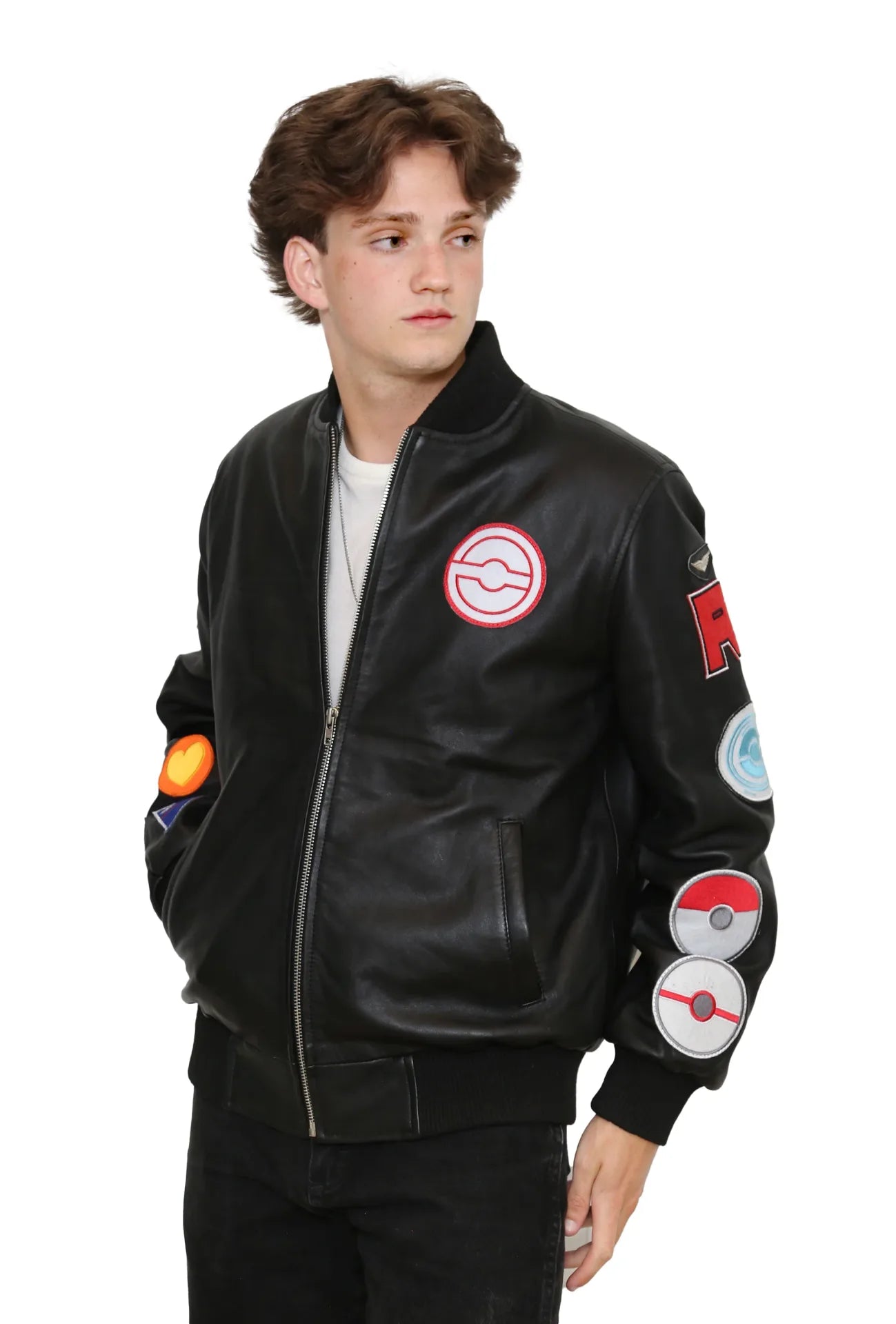 Black Leather Retro Monster Gaming Men’s Bomber Jacket