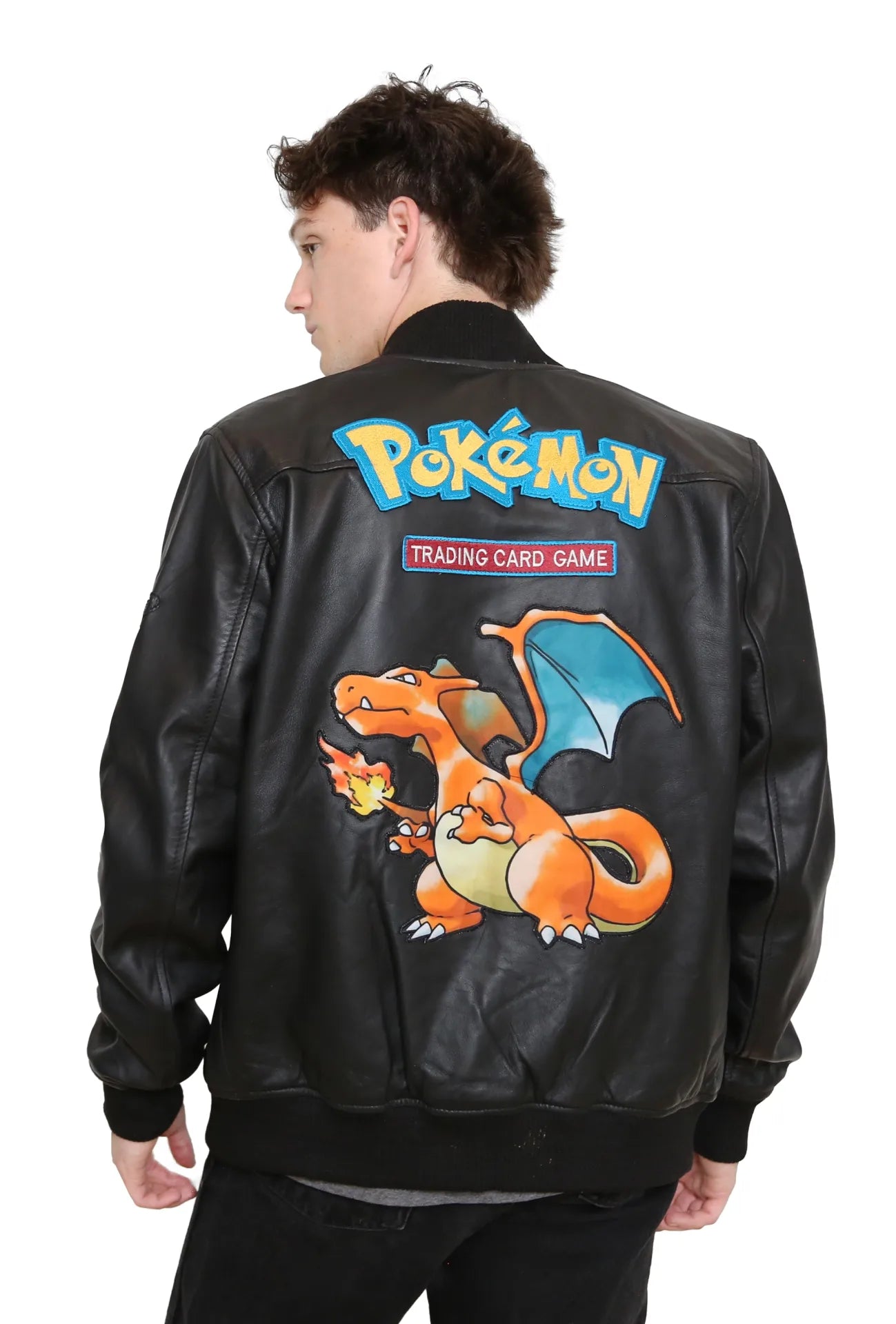 Black Leather Fire Dragon Men’s Bomber Jacket