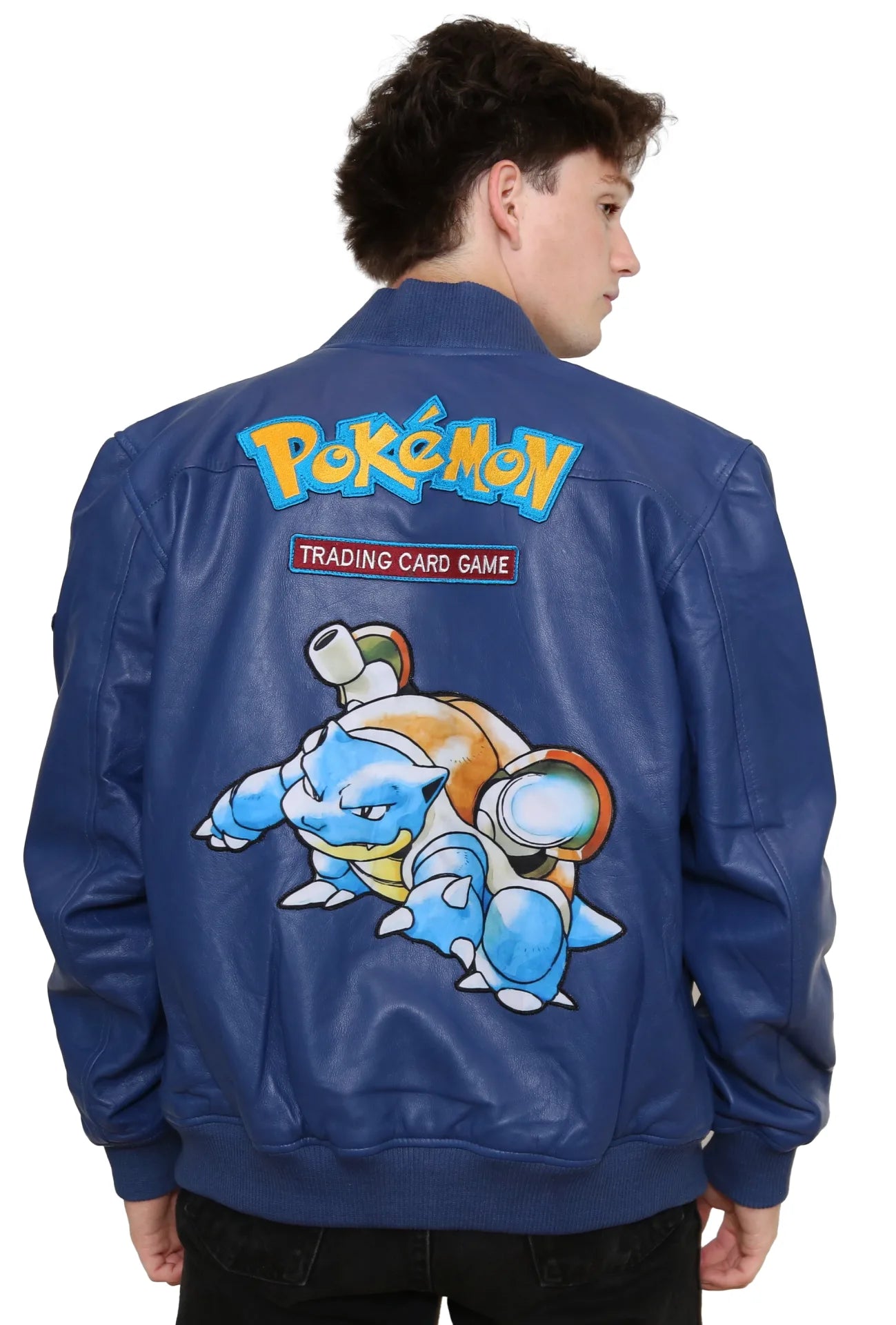 Blue Leather Armored Water Turtle Men’s Bomber Jacket