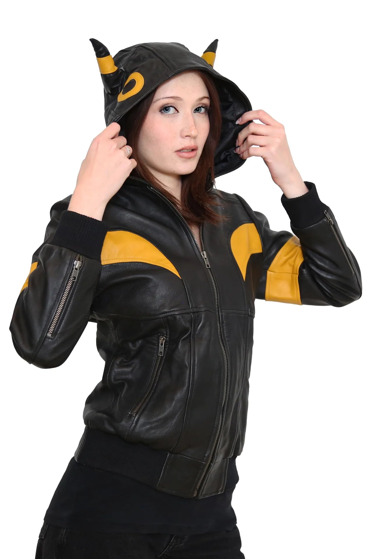 Moonbreon Midnight Eclipse Hooded Women’s Leather Jacket