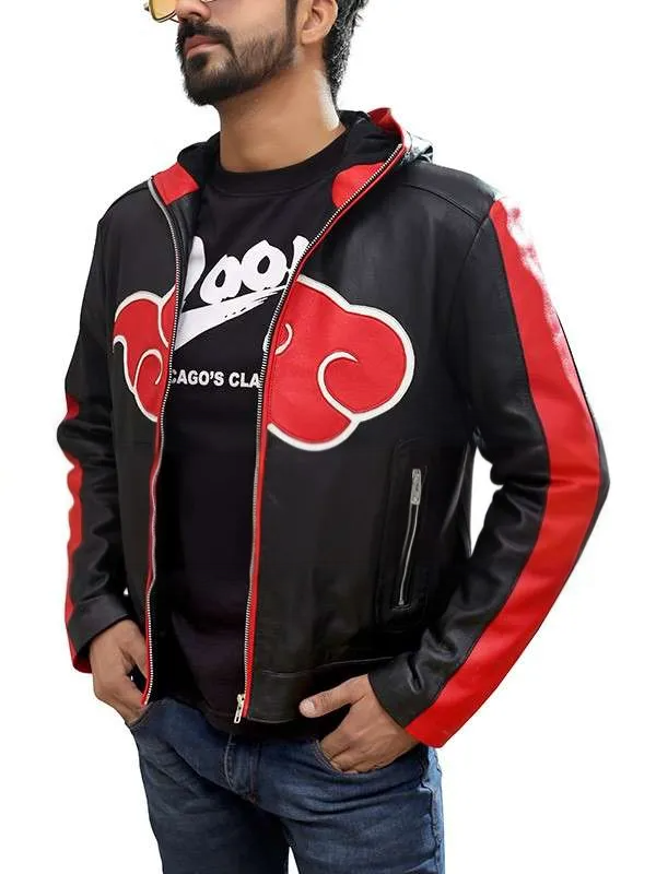 Shop Naruto Akatsuki Hooded Leather Jacket