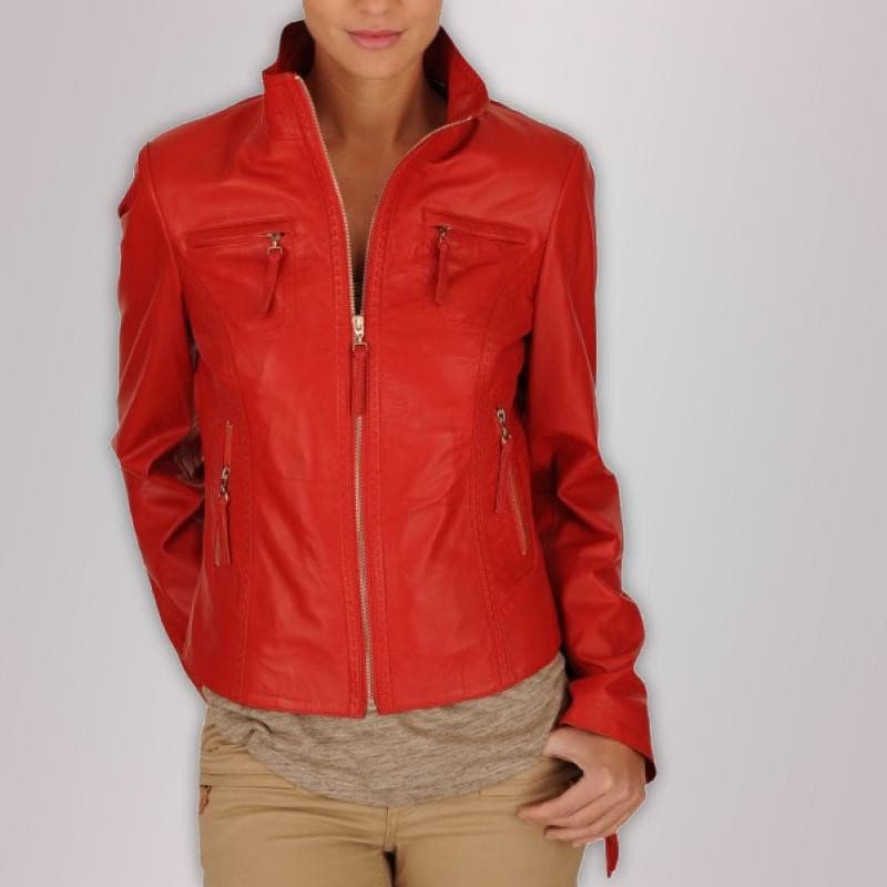 Shop Women Red Motorcycle Ladies Leather Jacket