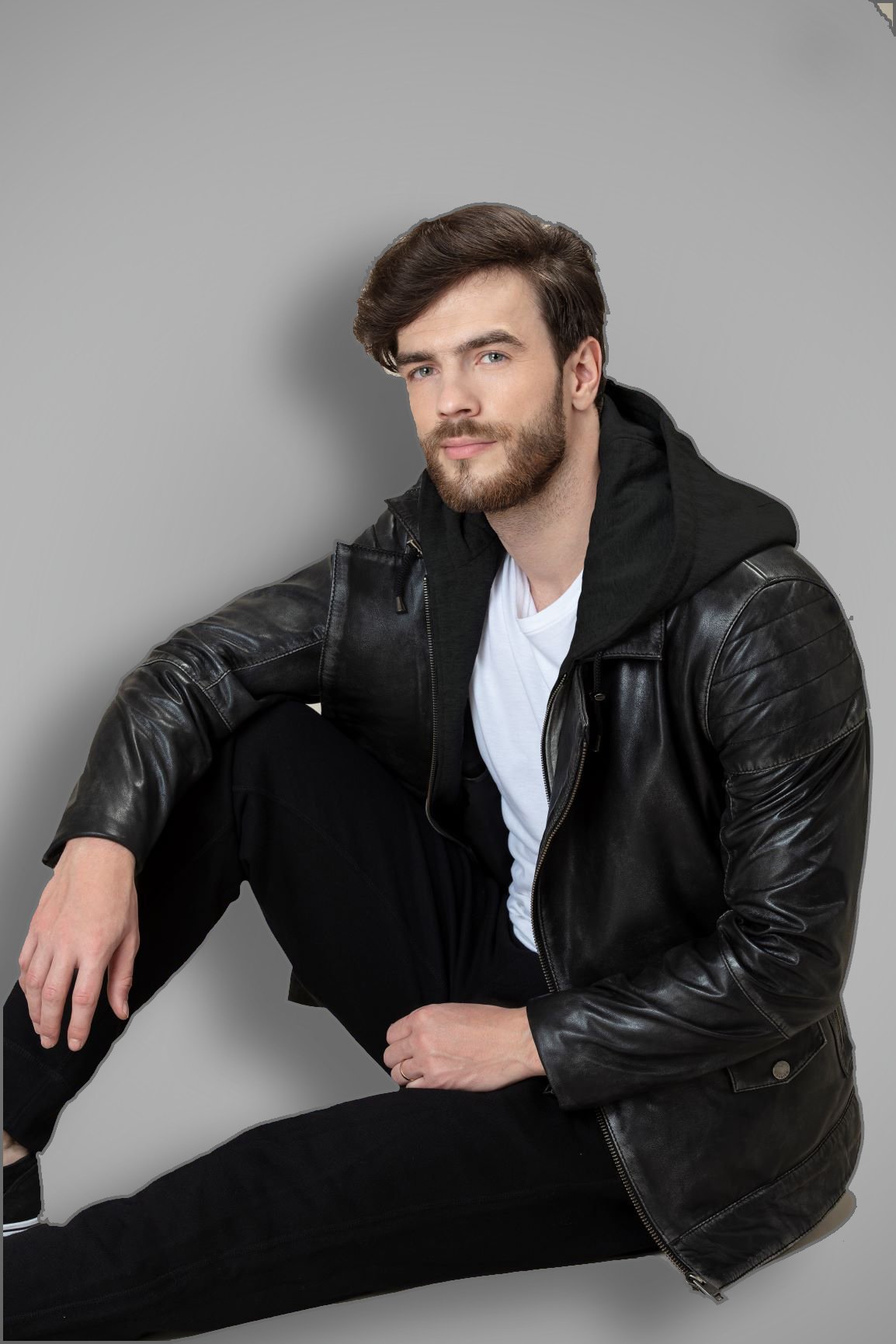 Shop Hoodie Bomber Fit Decant Leather Jacket
