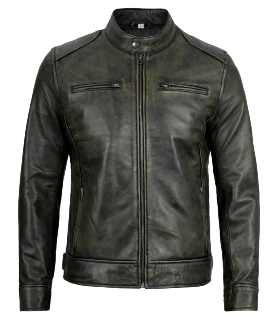 Shop Mens Dodge Black Waxed Racer Leather Jacket