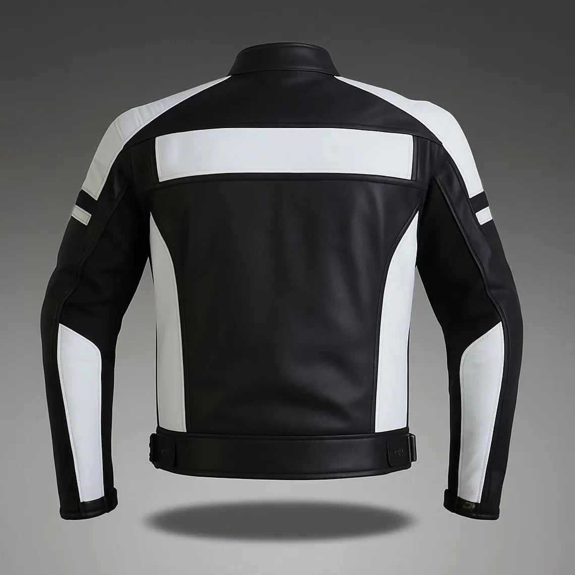 Men's Black &amp; White Leather Motorcycle Jacket