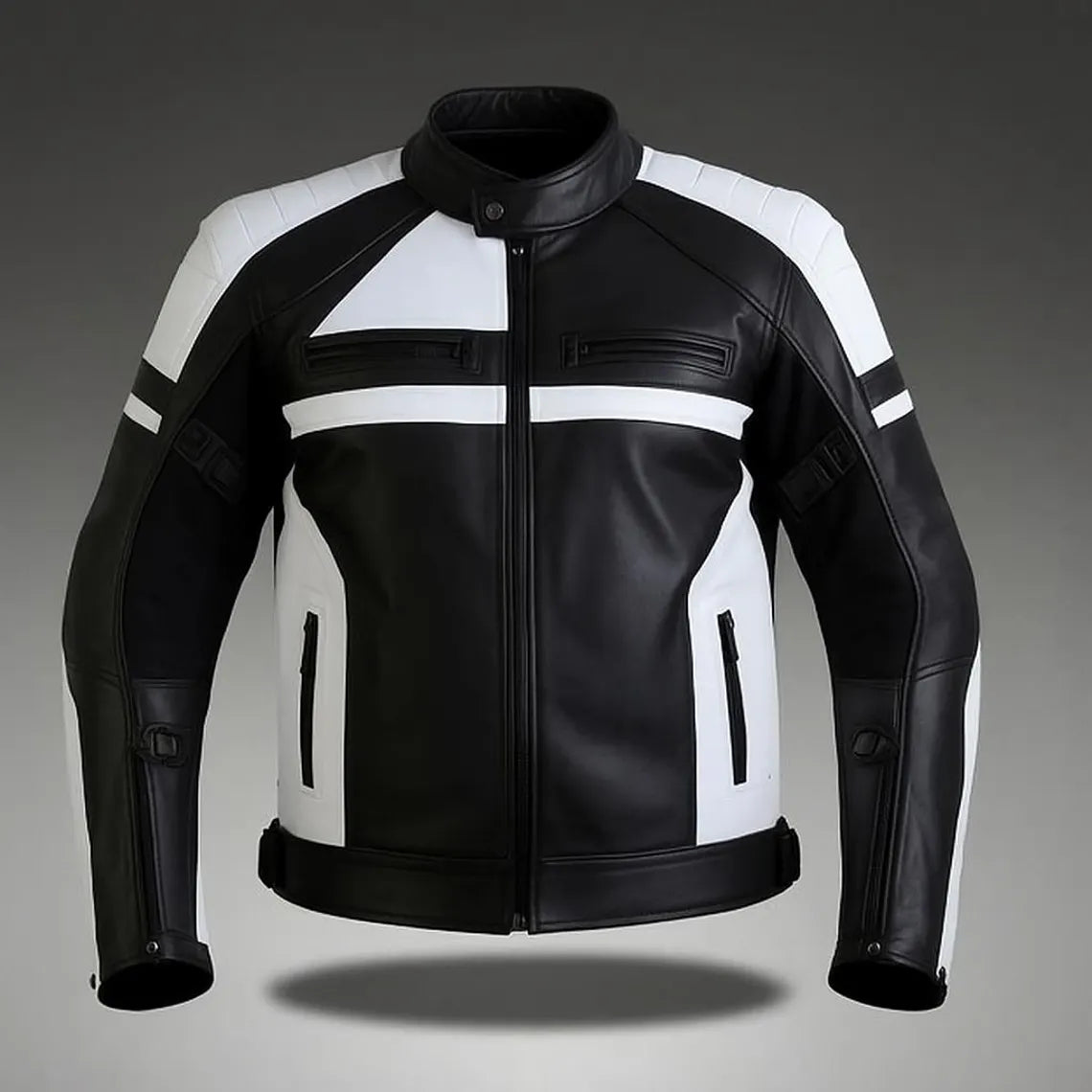 Men's Black &amp; White Leather Motorcycle Jacket
