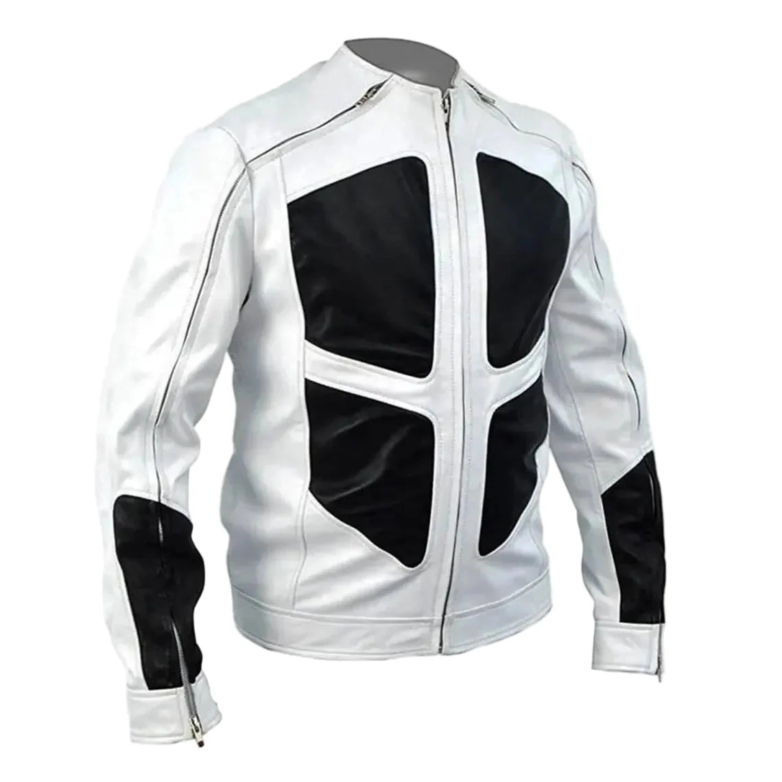 Black &amp; White Leather Biker Jacket