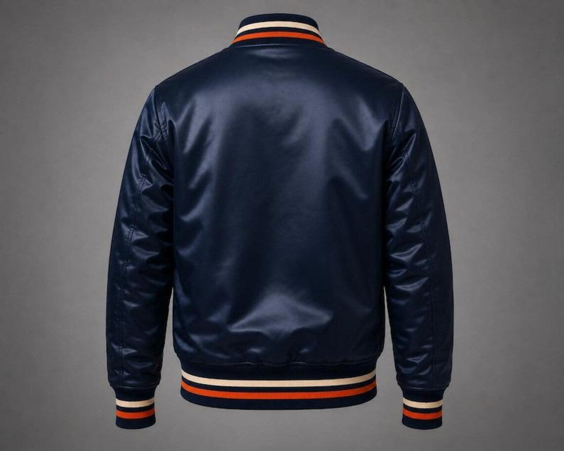 2026 Champions Satin Jacket | New York Basketball Fan Bomber | Navy Blue Satin Outerwear