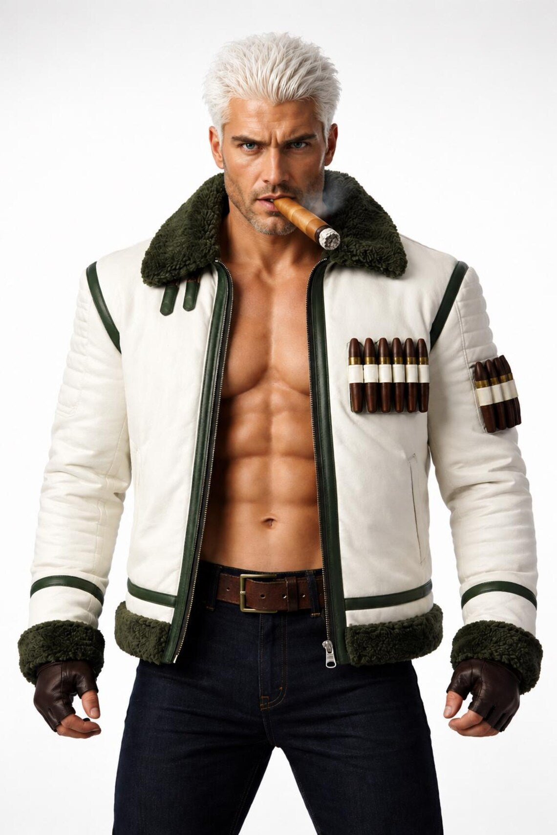 Handmade Mr. Smoker Inspired Marine Leather Shearling B3 Jacket - Anime Fans Cosplay