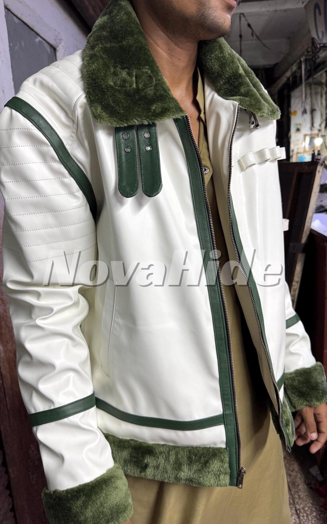 Handmade Mr. Smoker Inspired Marine Leather Shearling B3 Jacket - Anime Fans Cosplay
