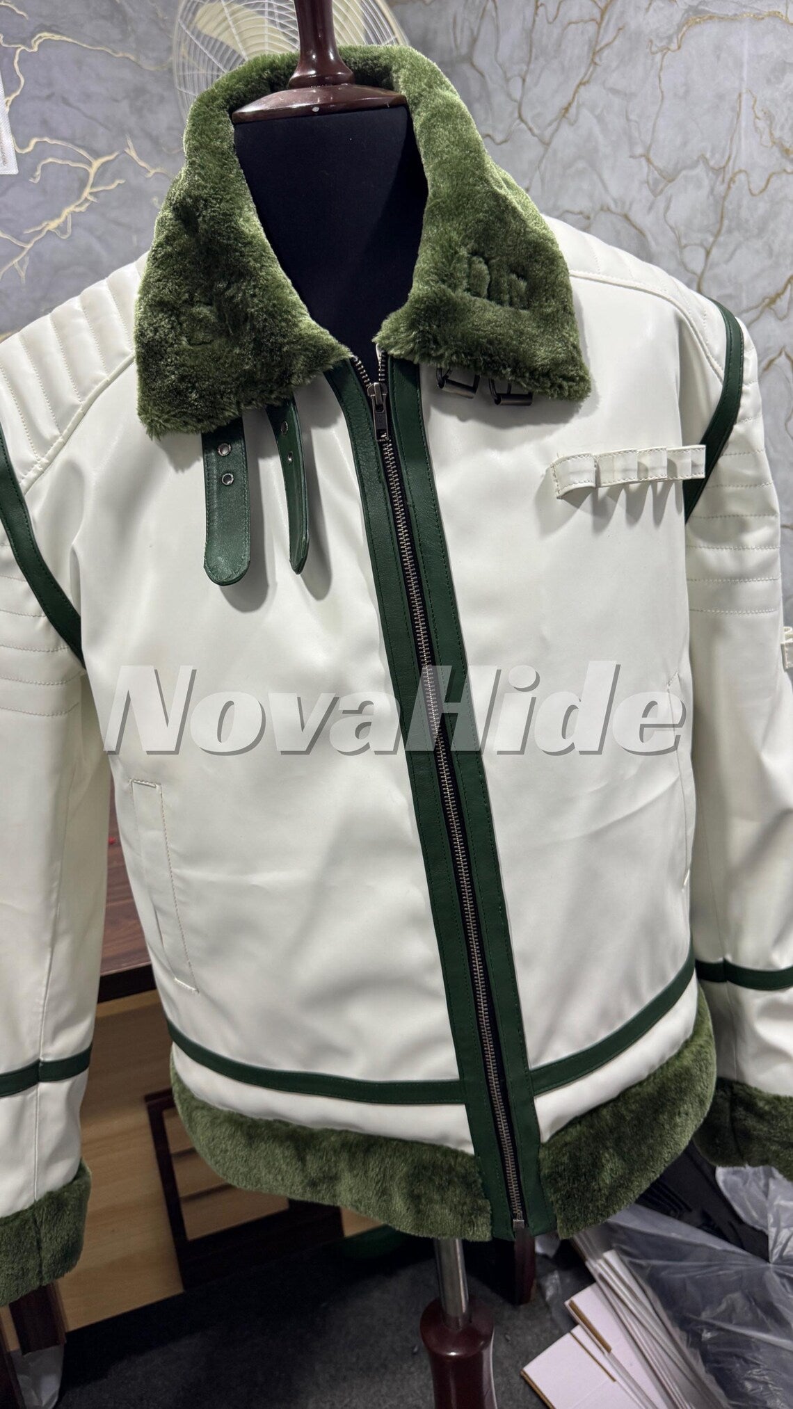 Handmade Mr. Smoker Inspired Marine Leather Shearling B3 Jacket - Anime Fans Cosplay