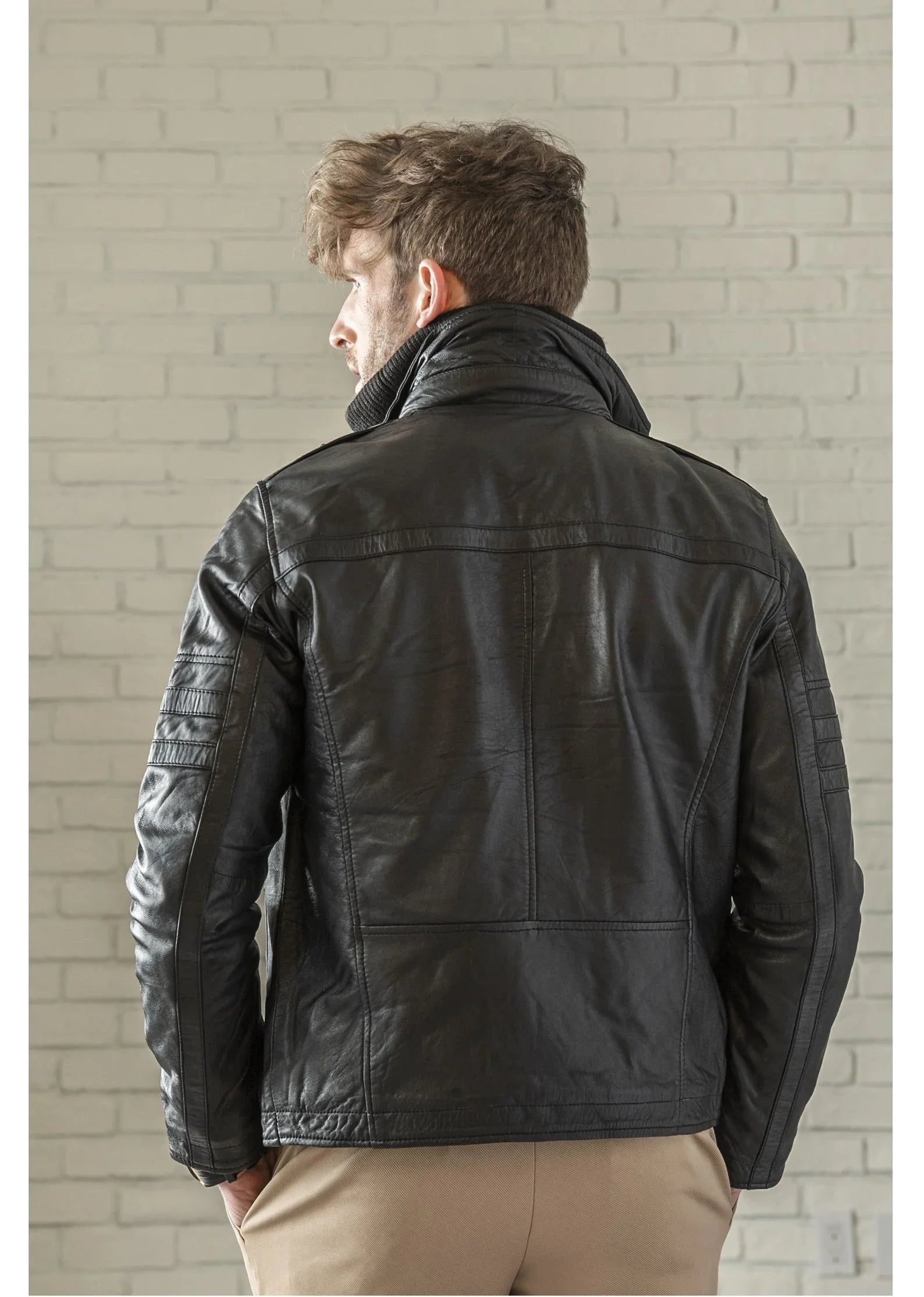 Shop Removable Wind Blocker Collar Leather Jacket For Men
