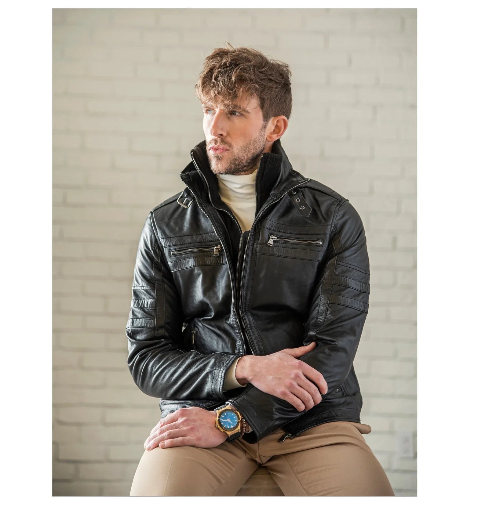 Shop Removable Wind Blocker Collar Leather Jacket For Men