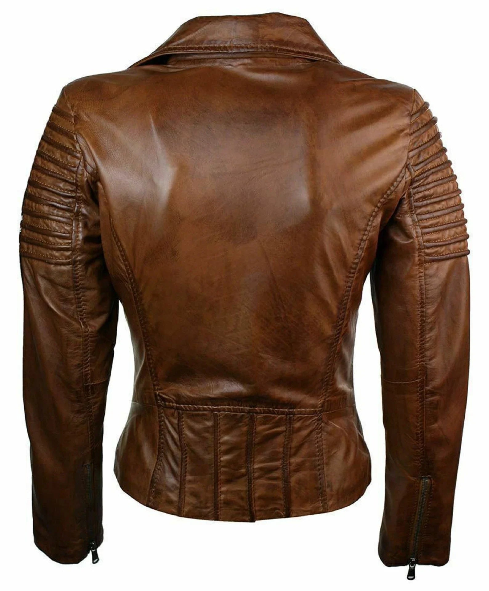 Shop Women Brown Vintage Quilted Leather Jacket