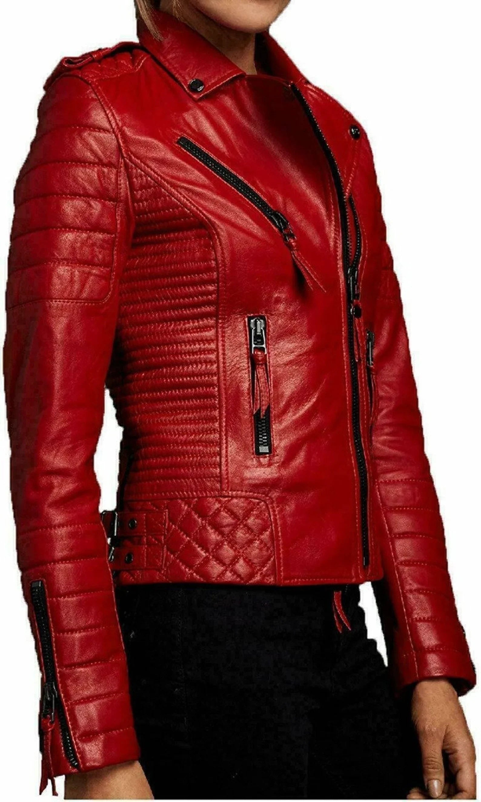 Shop Women's Red Motorcycle Leather Jacket