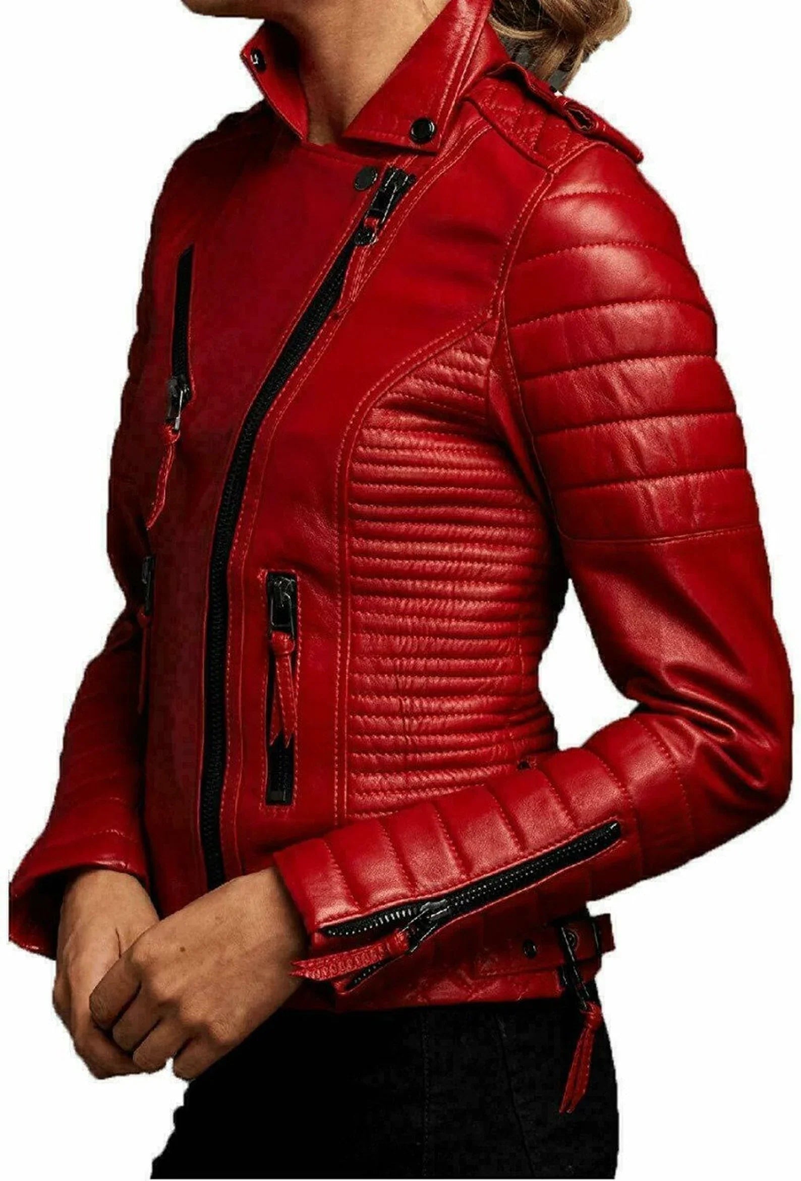 Shop Women's Red Motorcycle Leather Jacket
