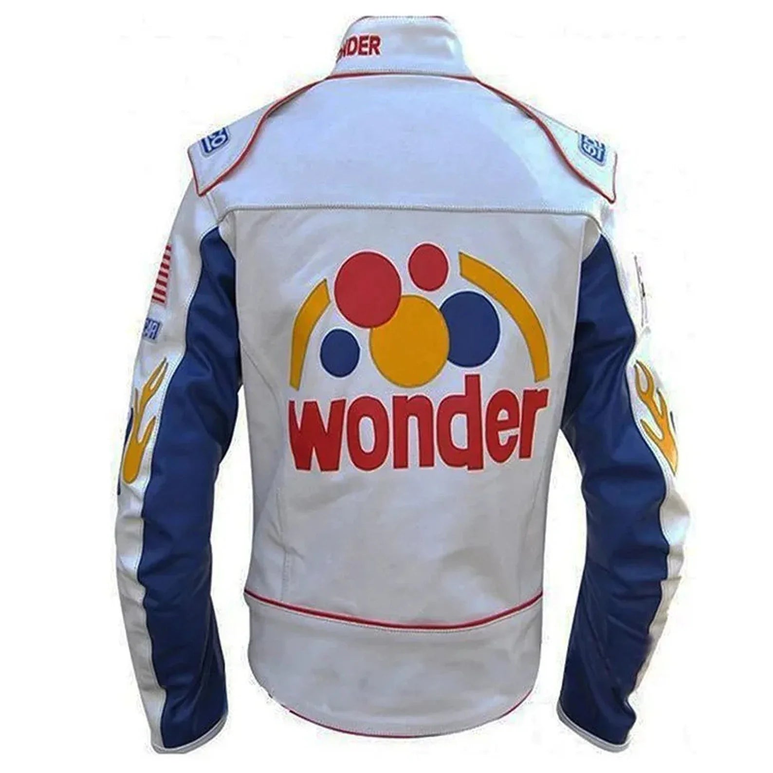 Shop Ricky Bobby Racing Biker Jacket White Leather Jacket