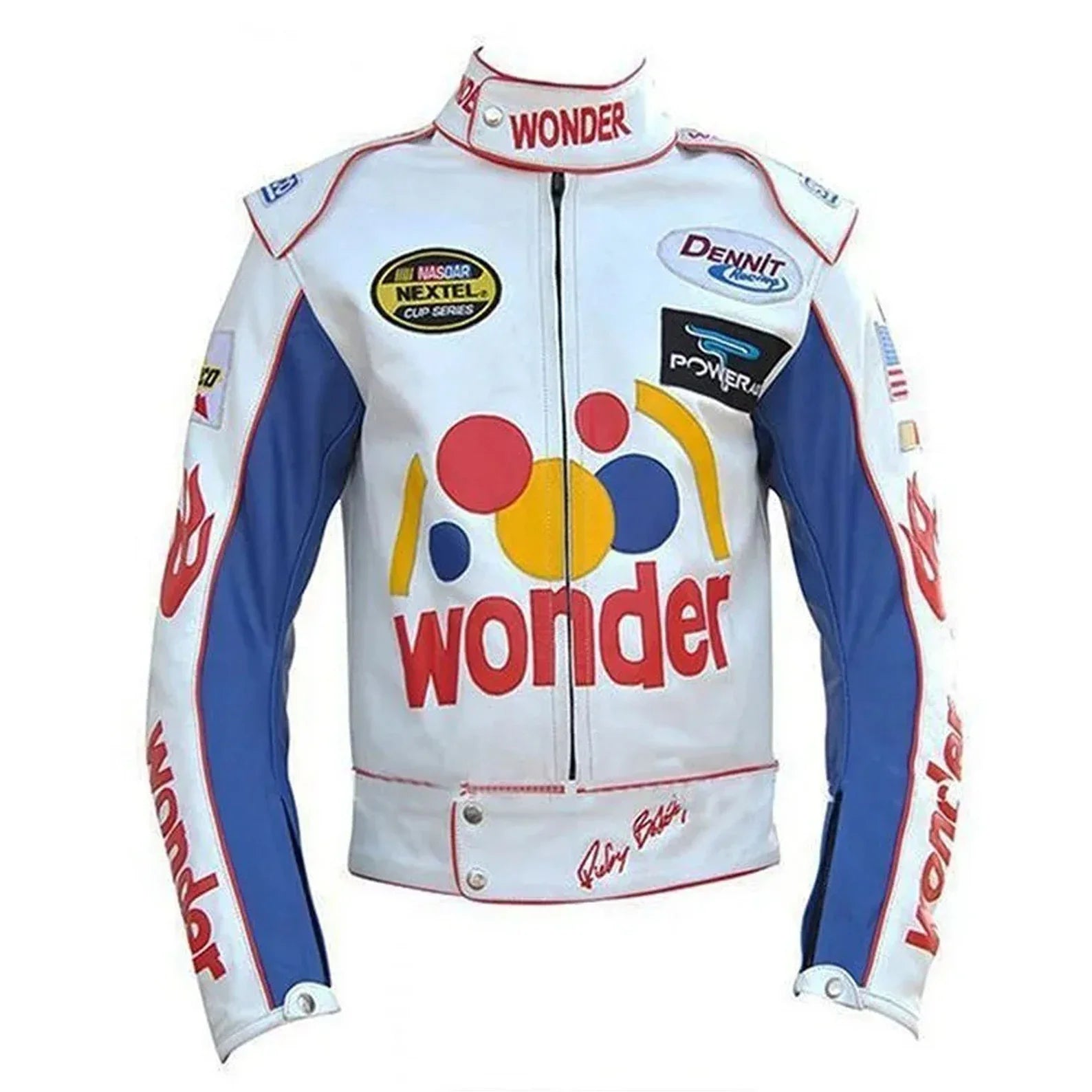 Shop Ricky Bobby Racing Biker Jacket White Leather Jacket