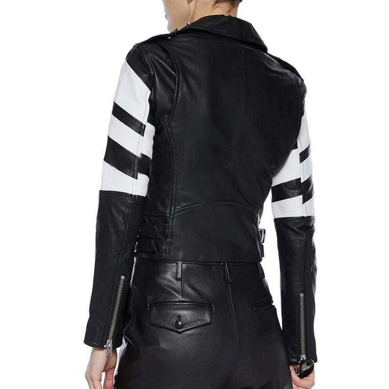 Shop Womens Black Moto Style Genuine Leather Motorcycle Slim Fit Biker Jacket by tjs