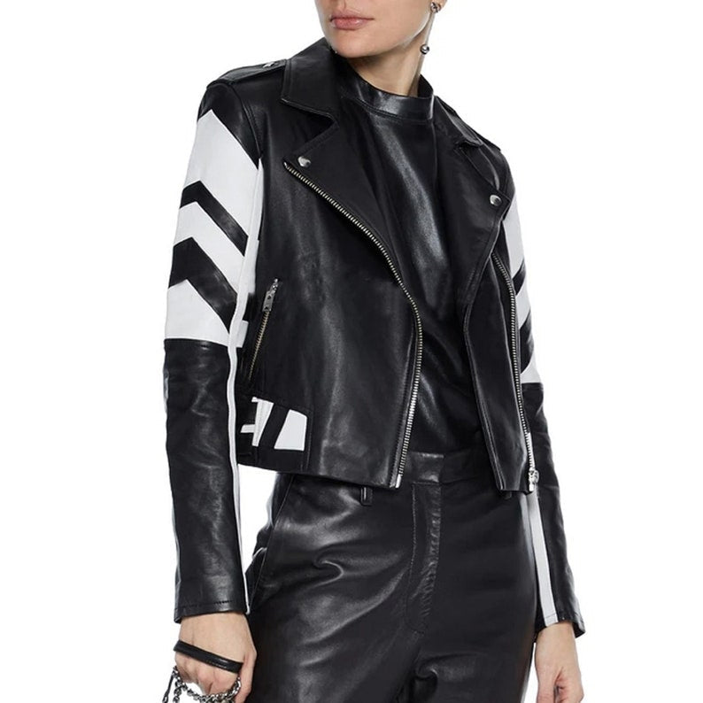 Shop Womens Black Moto Style Genuine Leather Motorcycle Slim Fit Biker Jacket by tjs