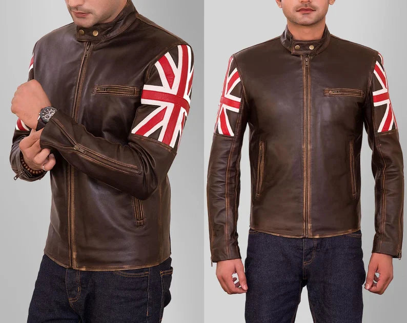 Shop Elegant Brown Biker Vintage British Leather Jacket