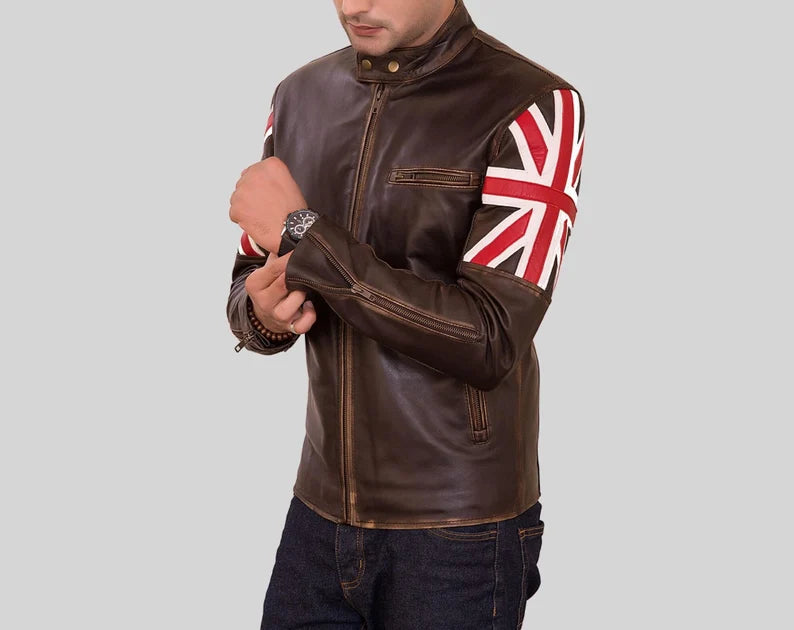 Shop Elegant Brown Biker Vintage British Leather Jacket