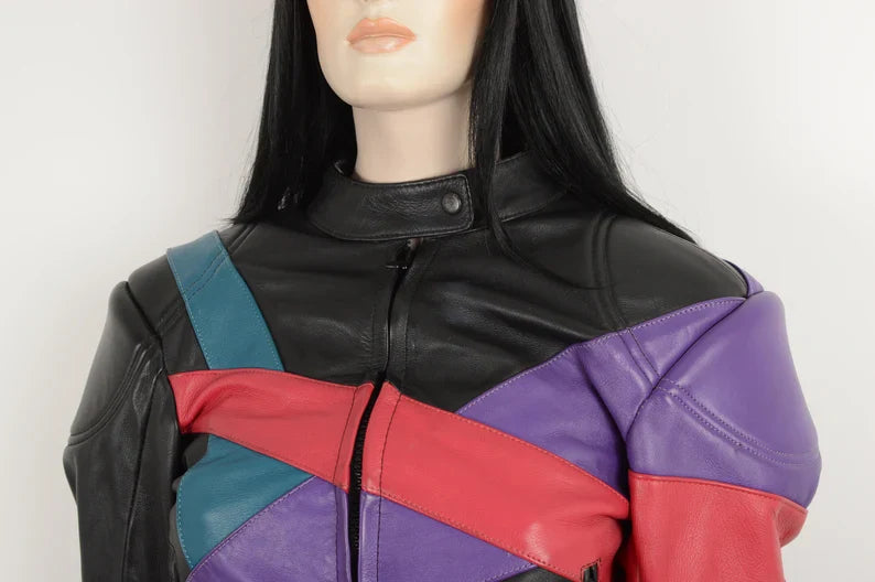 Shop Vintage 90s MQP Black Purple Green Red Real Leather Jacket