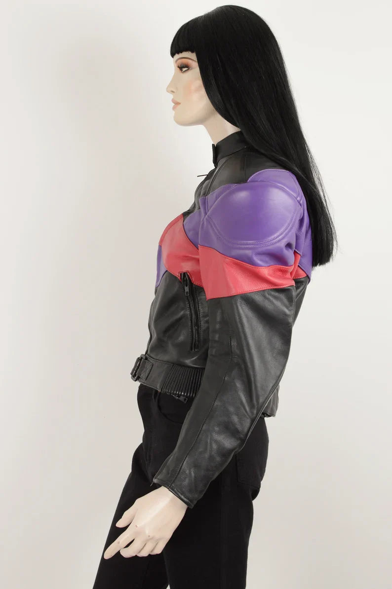 Shop Vintage 90s MQP Black Purple Green Red Real Leather Jacket
