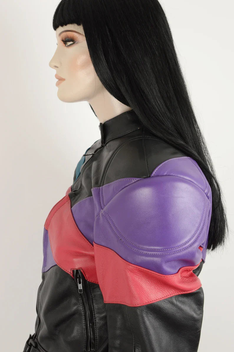 Shop Vintage 90s MQP Black Purple Green Red Real Leather Jacket