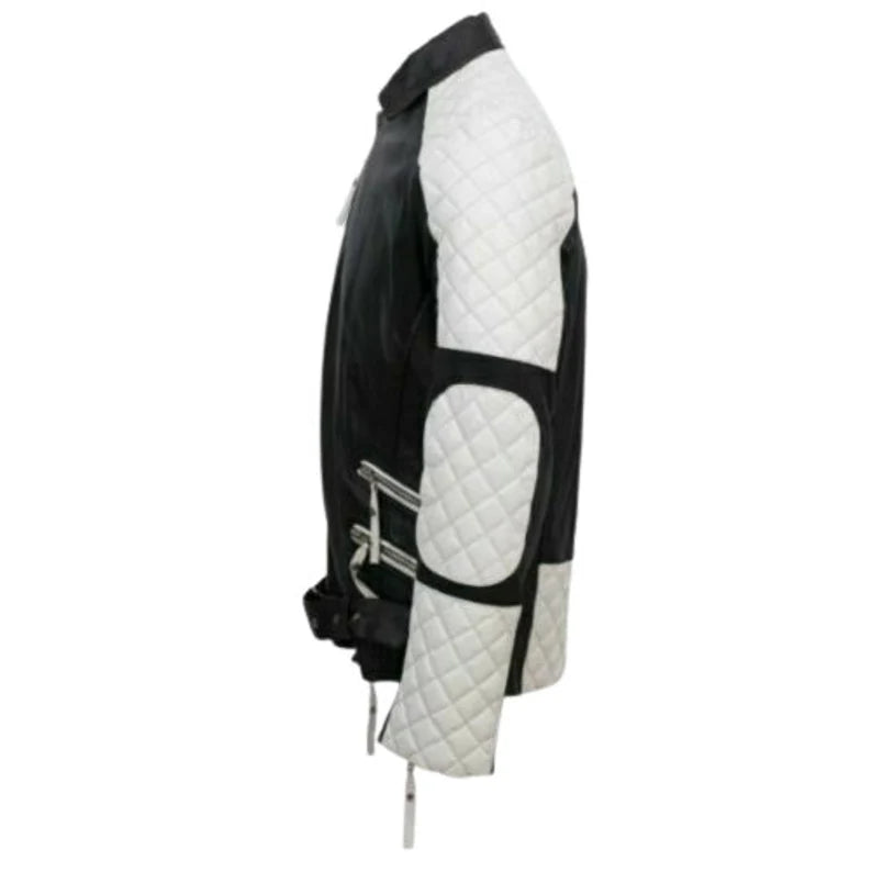 Shop Men's Lambskin BLACK &amp; WHITE Leather Jacket  by TJS