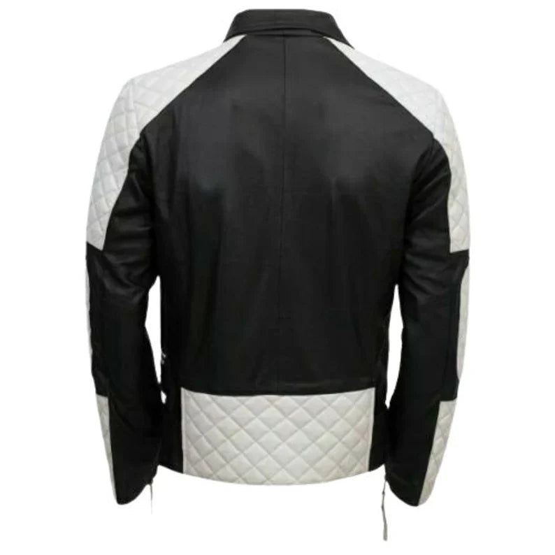 Shop Men's Lambskin BLACK &amp; WHITE Leather Jacket  by TJS