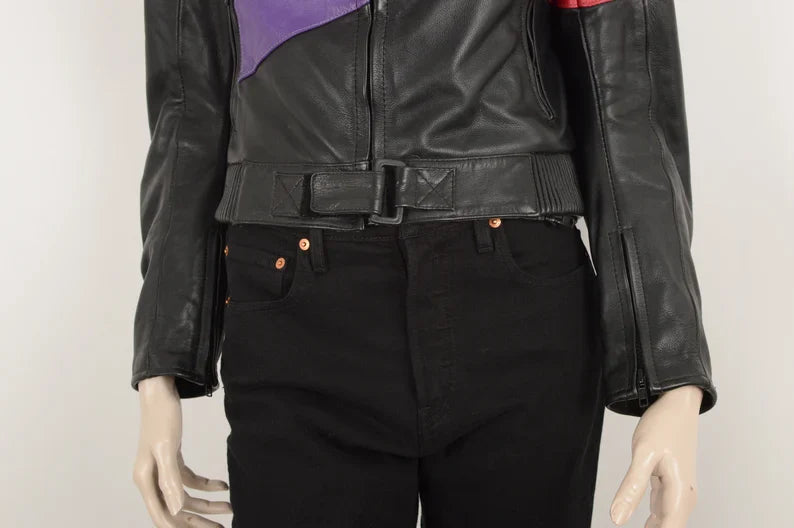 Shop Vintage 90s MQP Black Purple Green Red Real Leather Jacket