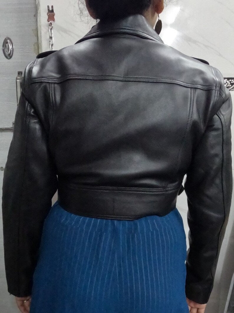 Shop Black Cropped Motorcycle Bolero Shrug Leather Jacket