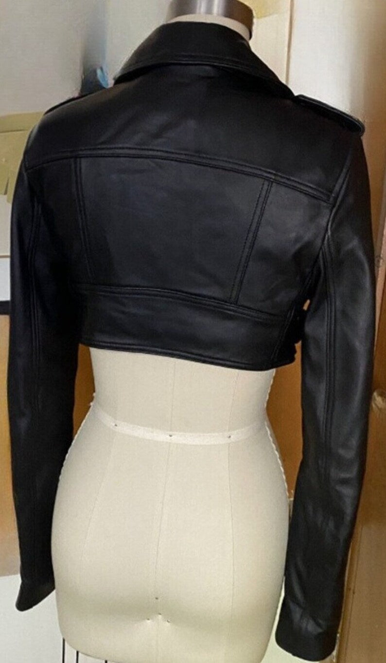 Shop Black Cropped Motorcycle Bolero Shrug Leather Jacket