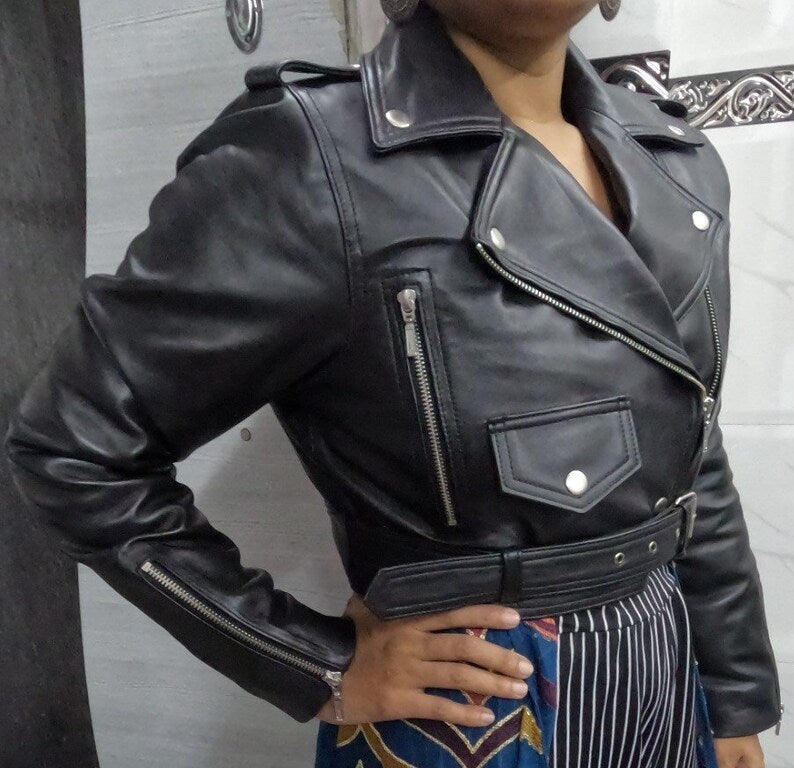 Shop Black Cropped Motorcycle Bolero Shrug Leather Jacket