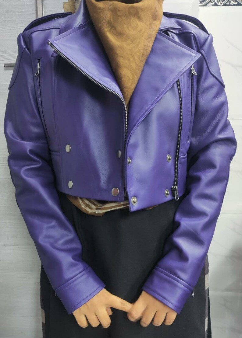 Shop Purple Cropped Motorcycle Bolero Shrug Leather Jacket