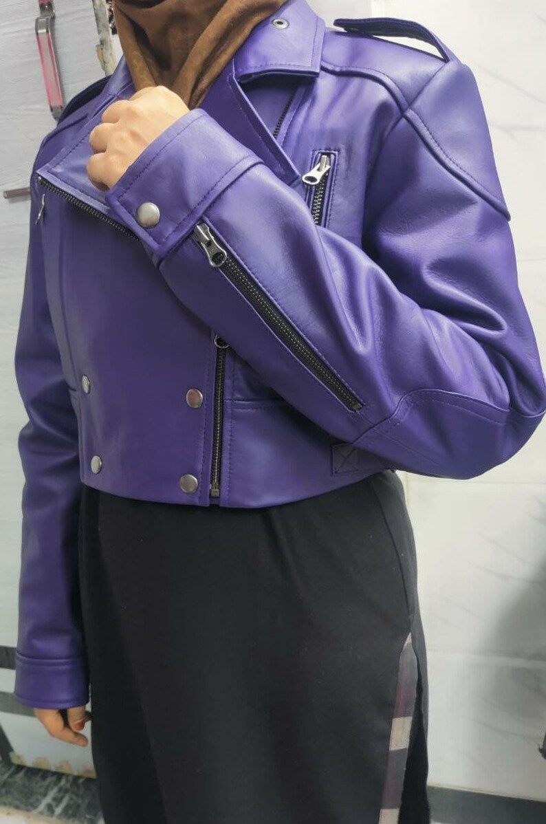 Shop Purple Cropped Motorcycle Bolero Shrug Leather Jacket