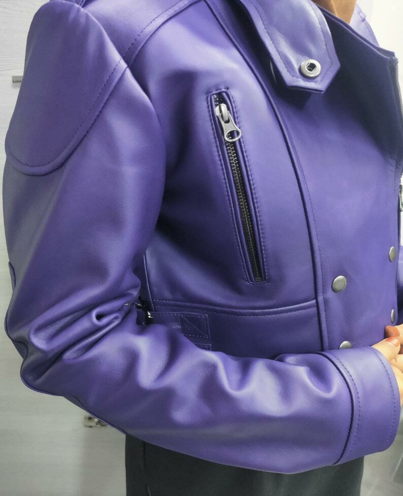 Shop Purple Cropped Motorcycle Bolero Shrug Leather Jacket