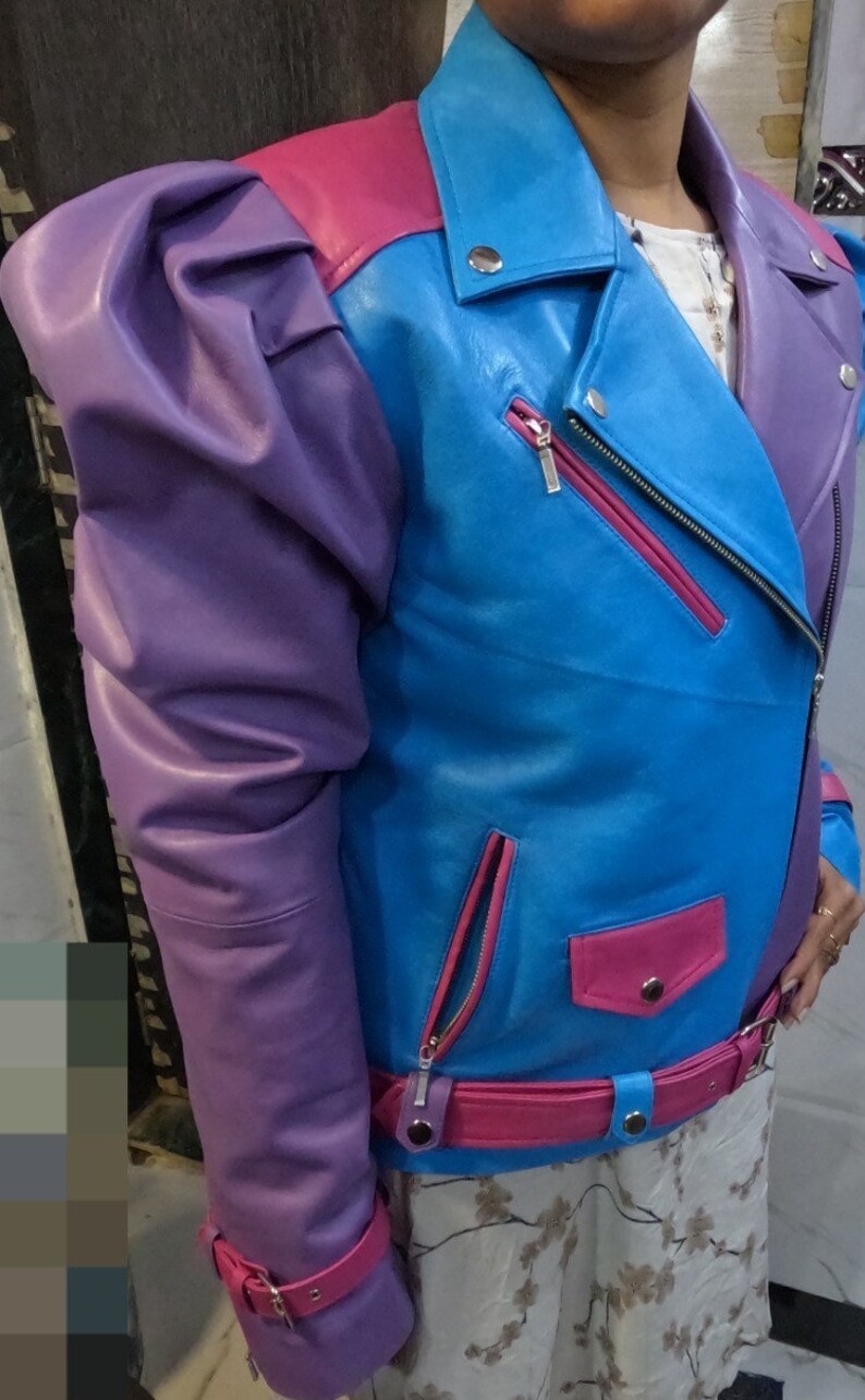 Shop Womens Purple Blue &amp; Pink  3 Color Leather Jacket by tjs