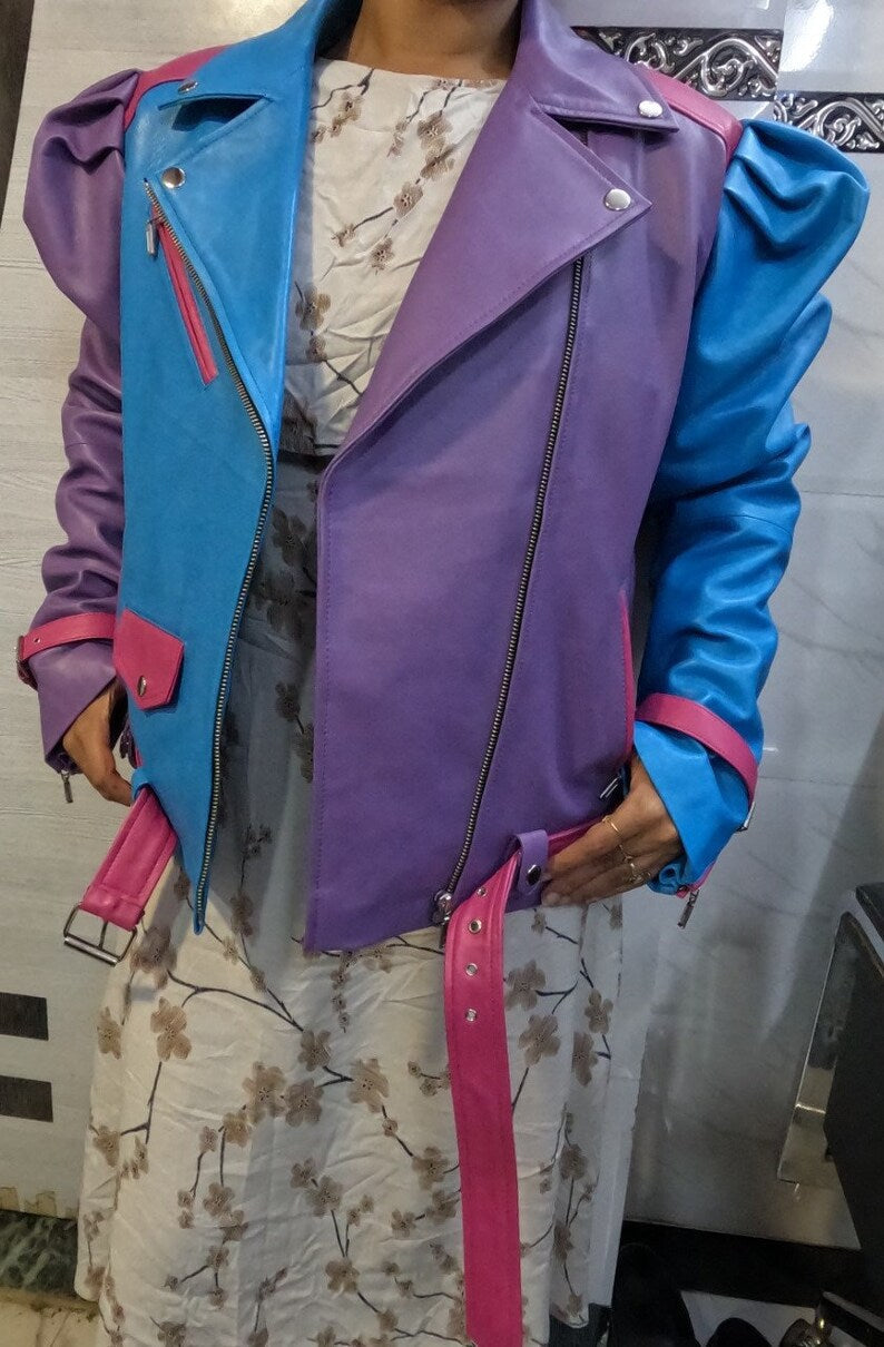 Shop Womens Purple Blue &amp; Pink  3 Color Leather Jacket by tjs
