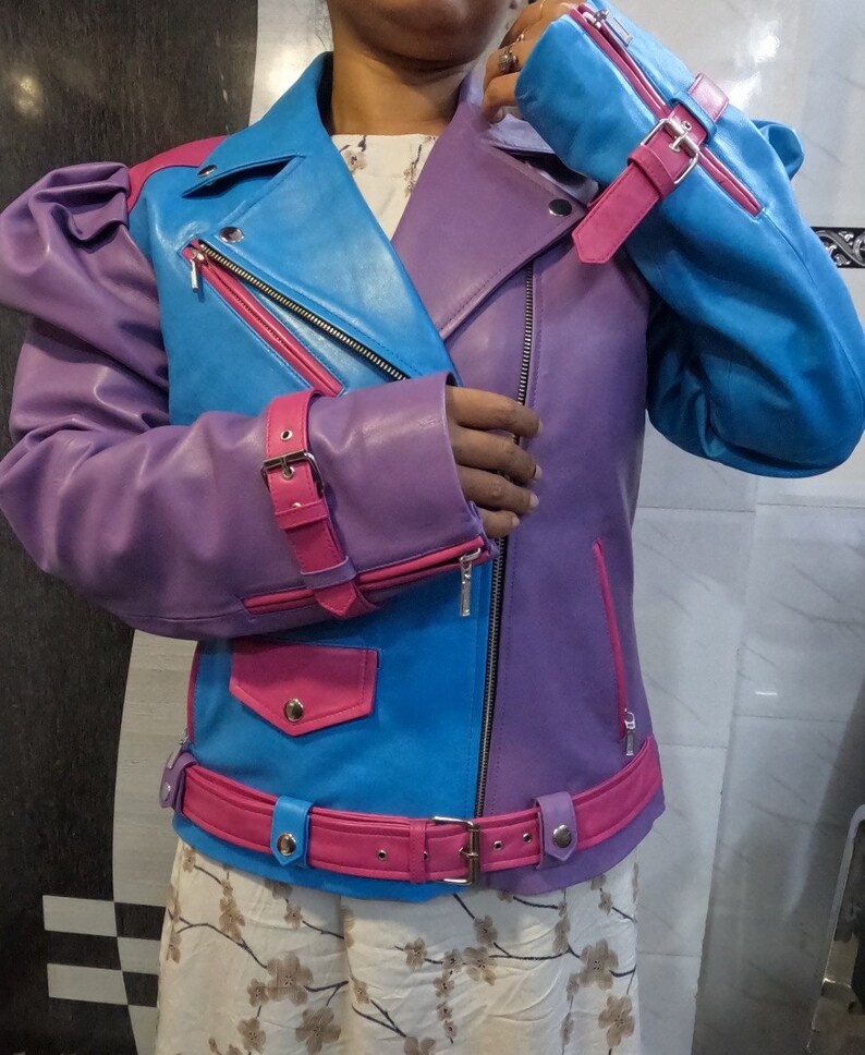 Shop Womens Purple Blue &amp; Pink  3 Color Leather Jacket by tjs