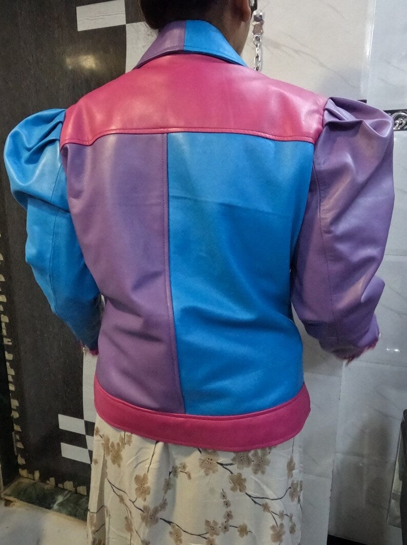 Shop Womens Purple Blue &amp; Pink  3 Color Leather Jacket by tjs