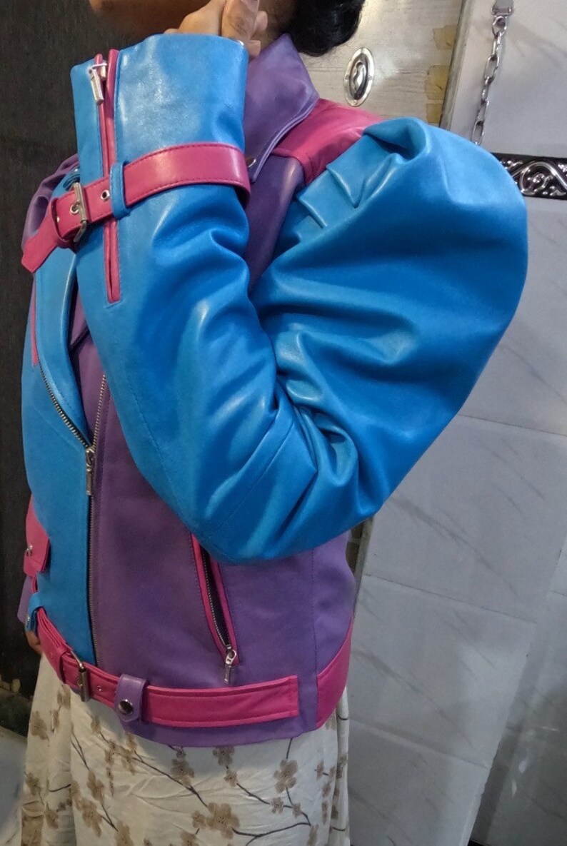 Shop Womens Purple Blue &amp; Pink  3 Color Leather Jacket by tjs
