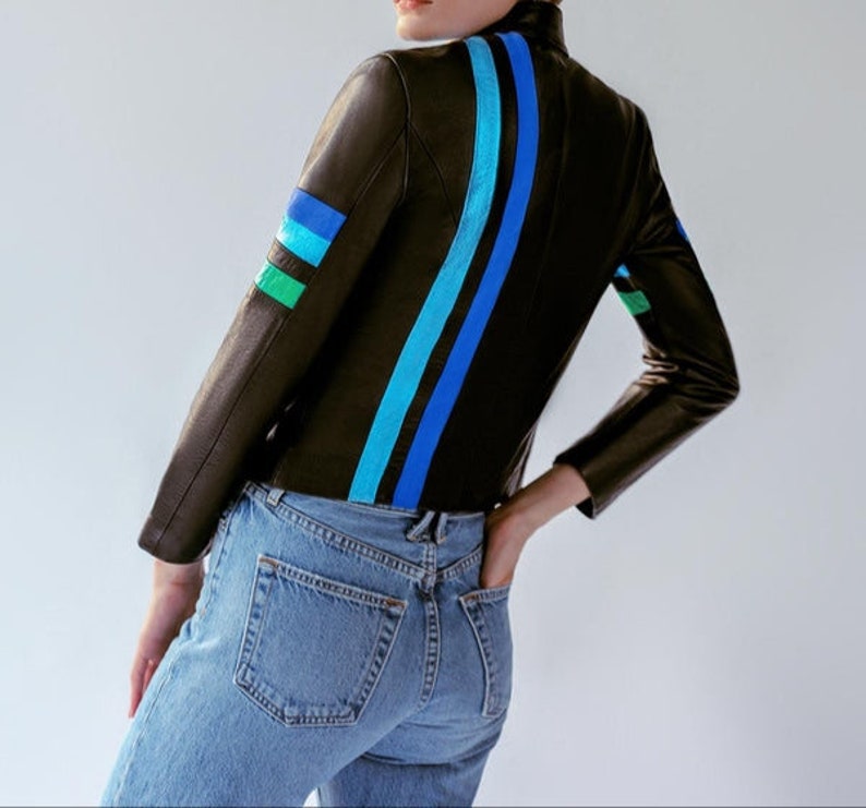 Shop Women Black Solid Casual Tailored Motorcycle Biker Leather Jacket by tjs