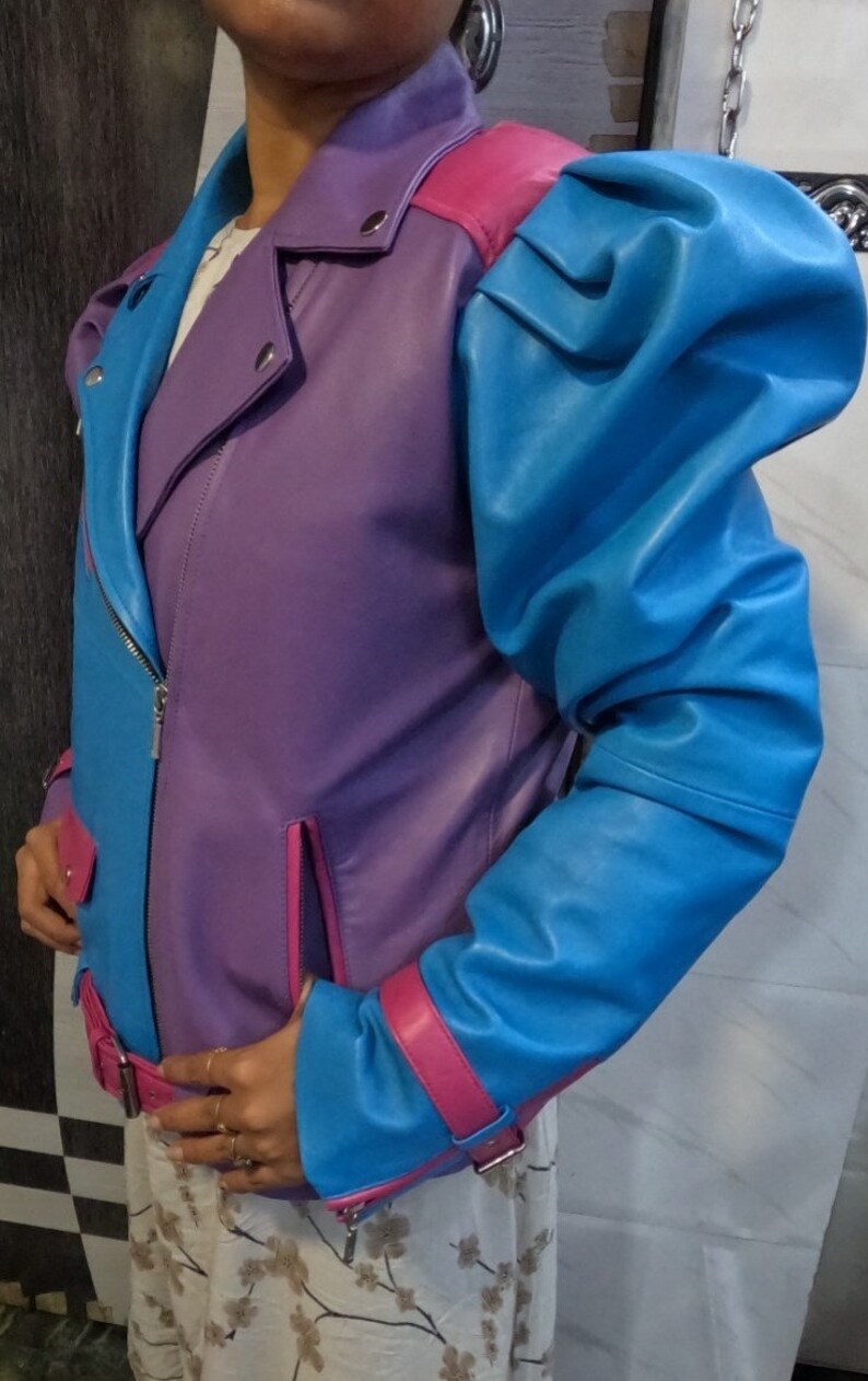 Shop Womens Purple Blue &amp; Pink  3 Color Leather Jacket by tjs