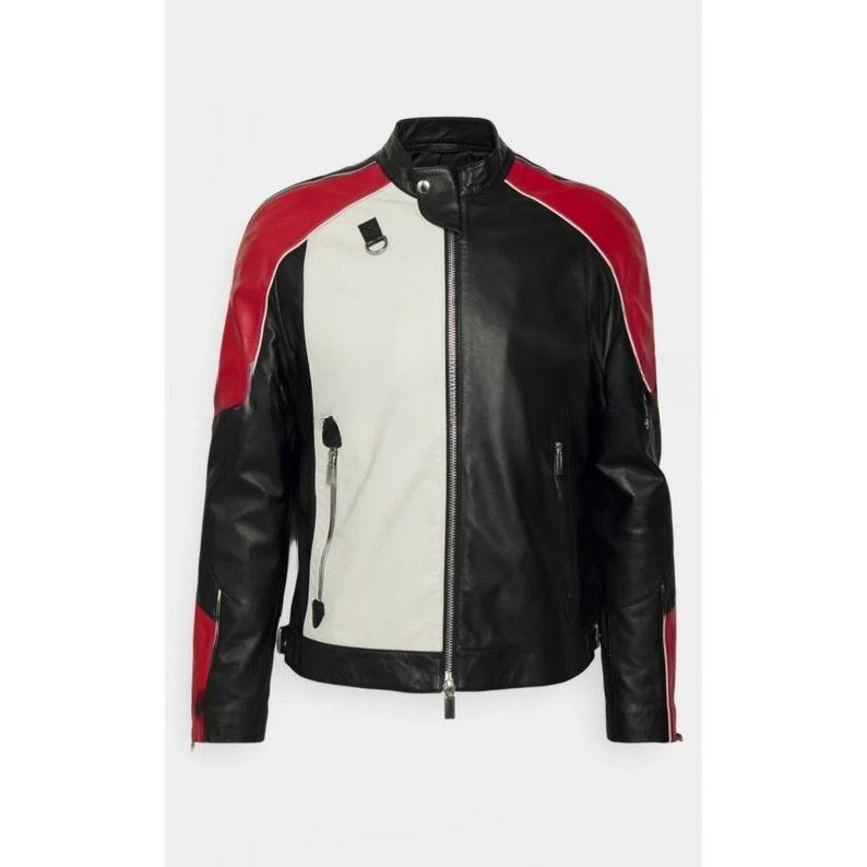 Shop Men's Tri Color Solid Casual Motorcycle Biker Leather Jacket By TJS